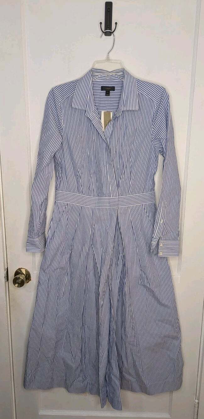 J.Crew Striped Wide Leg Shirtdress Jumpsuit NWT Blue White Long Sleeve Size 6